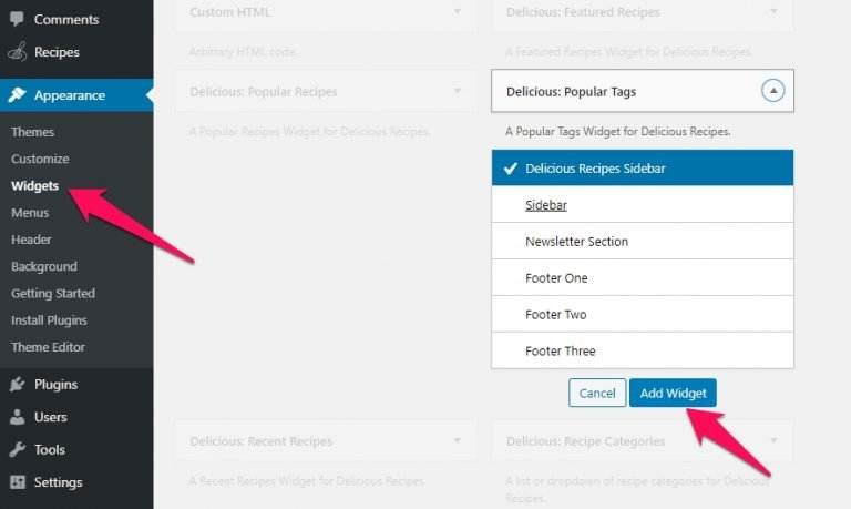 How to configure Recipe Tags widget? - WP Delicious