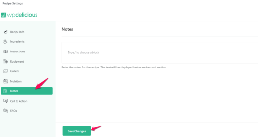 How to add Recipe Notes? - WP Delicious
